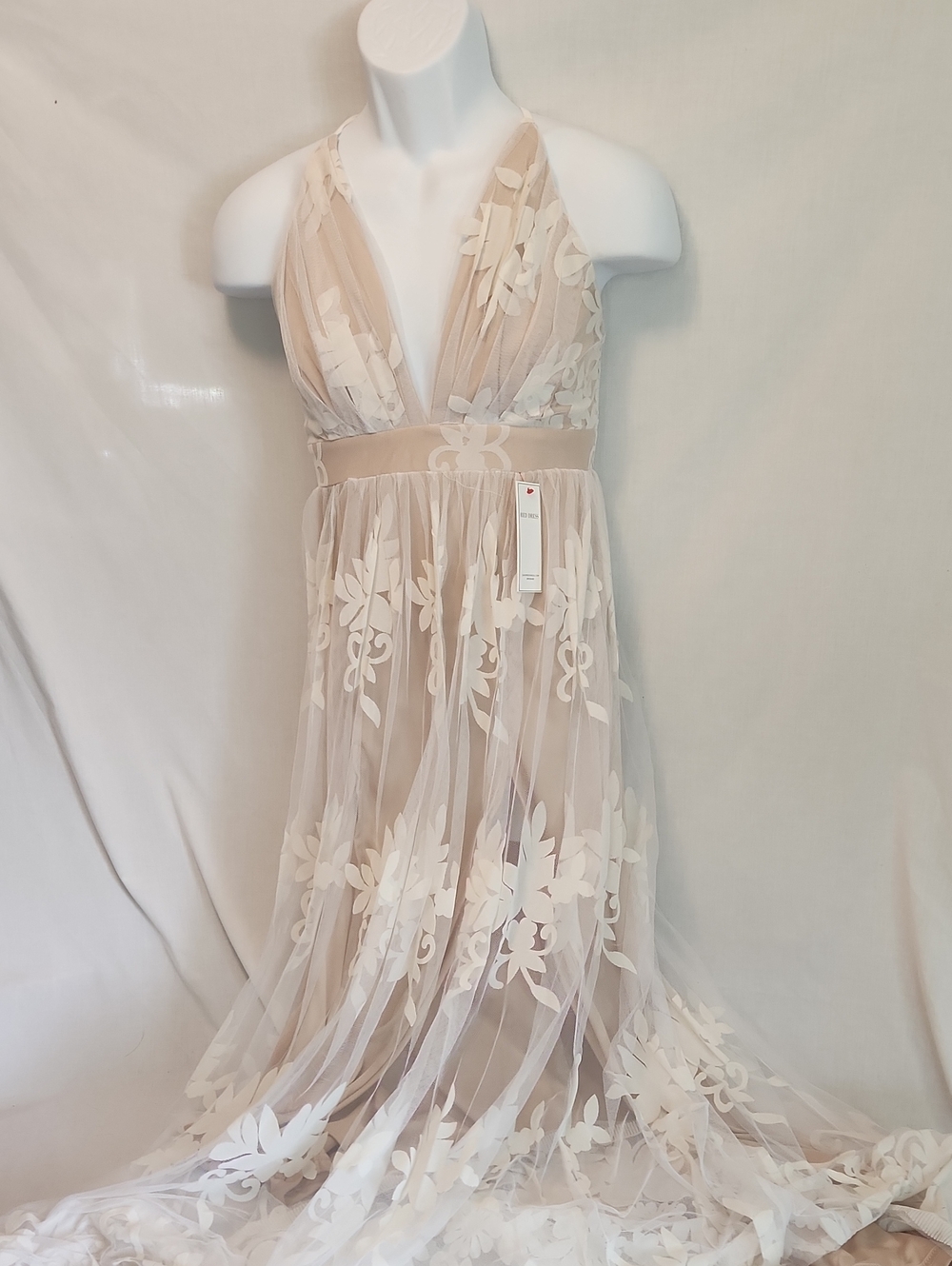 Red Dress Boutique Nude and White Sheer Floral Dress